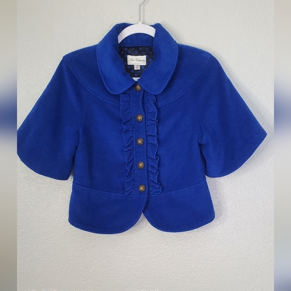 Alice Temperly Royal Blue Wool Blend Cropped Jacket Cape Coat Ruffled Sz Medium - Picture 1 of 9